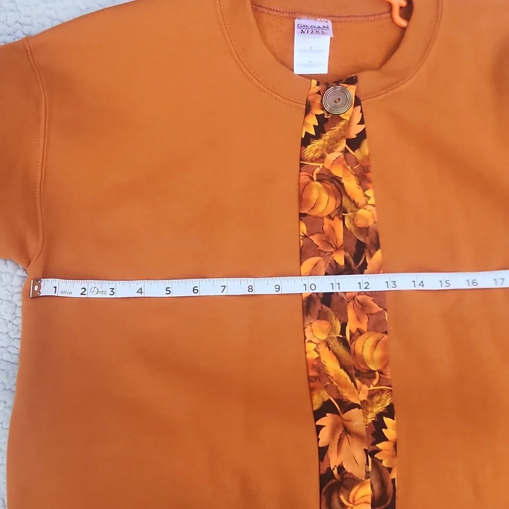 Women's Fall Festive, Halloween, Leaf Print Orange, Open Oversize Cardigan Sz M